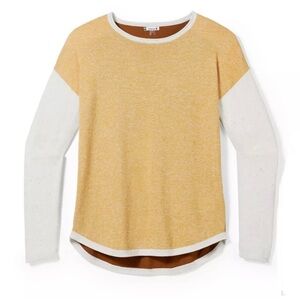 SmartWool Shadow Pine Colorblock Sweater Honey Gold Medium Wool Blend Neutral